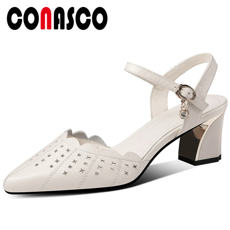 

CONASCO 2021 новые летние женские босоножки из натуральной кожи женские туфли-лодочки; Модные, повседневные, с оборками, с ажурным узором, металли...