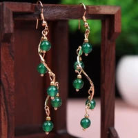bohemian style twist green agate dangle earrings long metal women luxury earrings jewelry symbols health and wealth good fortune