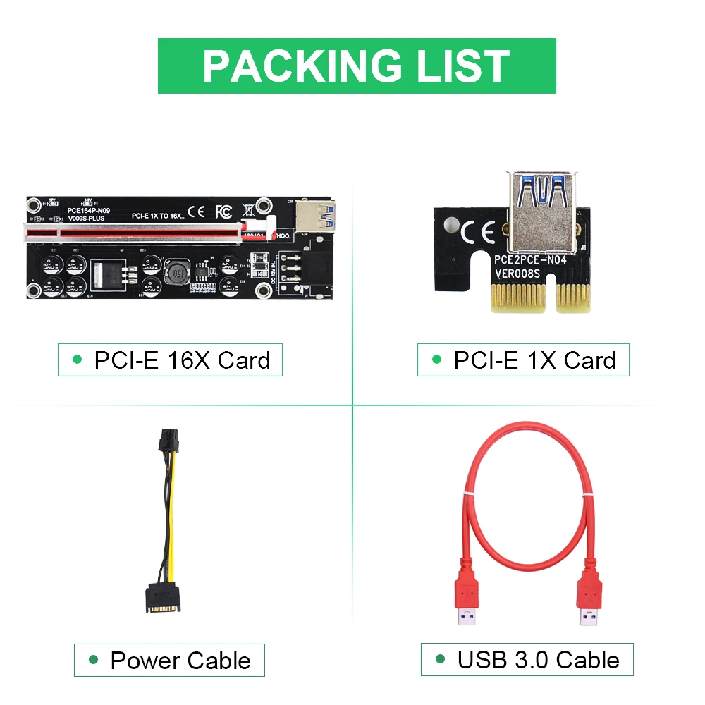 CHIPAL 2020 VER009S Plus PCI Express PCIE E Райзер карта SATA 1X до 16X 6Pin питание 0 6 м USB 3 кабель для