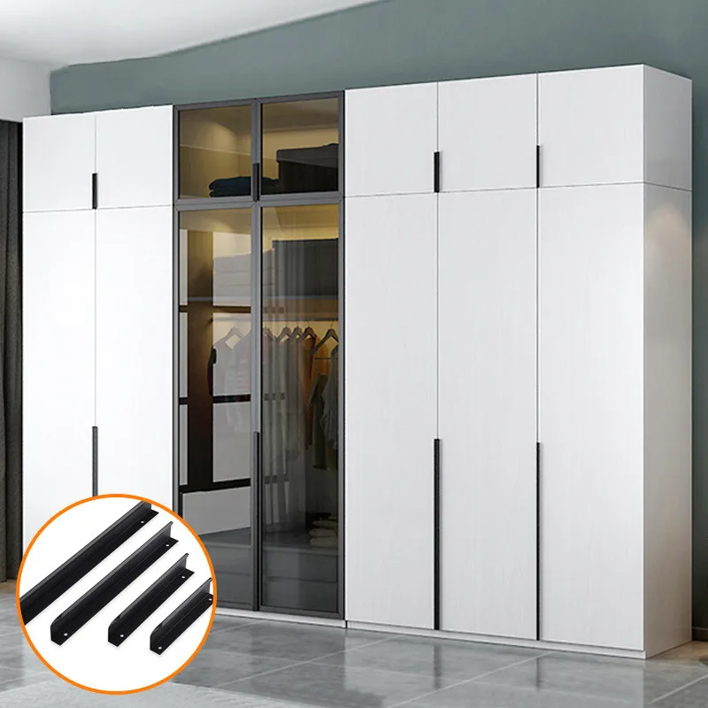 KK&ampFING Aluminum Alloy Black Silver Hidden Cabinet Door Handles Kitchen Cupboard Pulls Bedroom Furniture Handle Hardware |