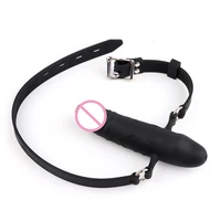 silicone open mouth gag dildo oral fixation strap on slave harness bondage erotic adult sex toys for couple women sexy games