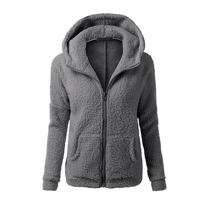 

Autumn Plus Size 5XL Hooded Plush Coat Women Warm Soft Zipper Long Sleeves Solid Jacket Fashion Winter Ladies Casual Outwear