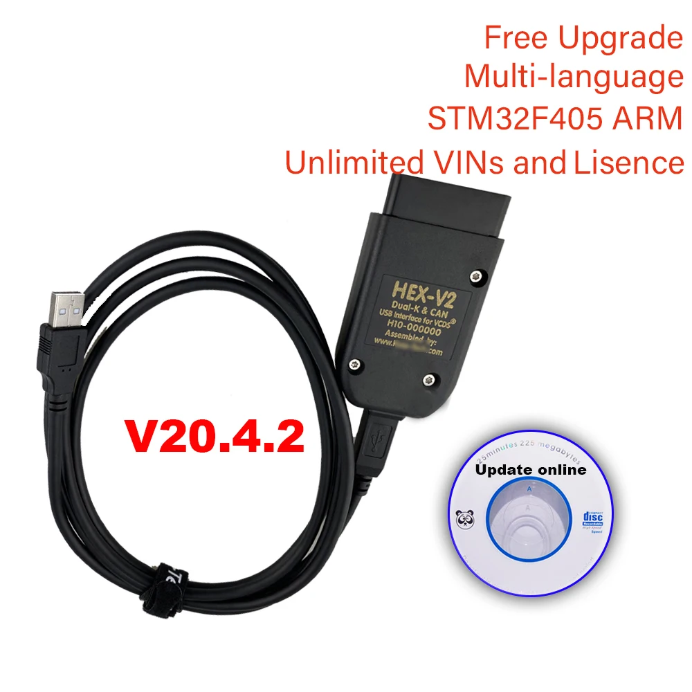 

HEX V2 VAG COM 20.4 VAGCOM 20.4.2 HEX V2 USB Interface FOR VW AUDI Skoda Seat Unlimited VINs For 1996-2020