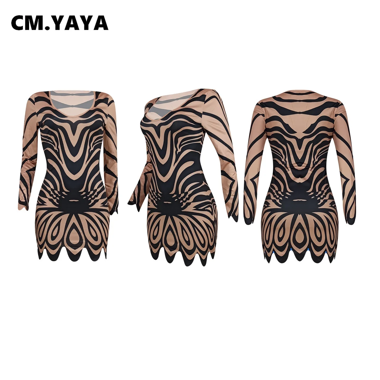 

2021 Fashion Mini Dress Full Sleeve V-Neck Skinny Elastic High Waist Print Dresses Sexy Night Club Party Vestidos Summer