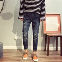 2021 new spring and summer mens jeans men elastic mens quality brand handsome south korean mens small foot broken pants jeans