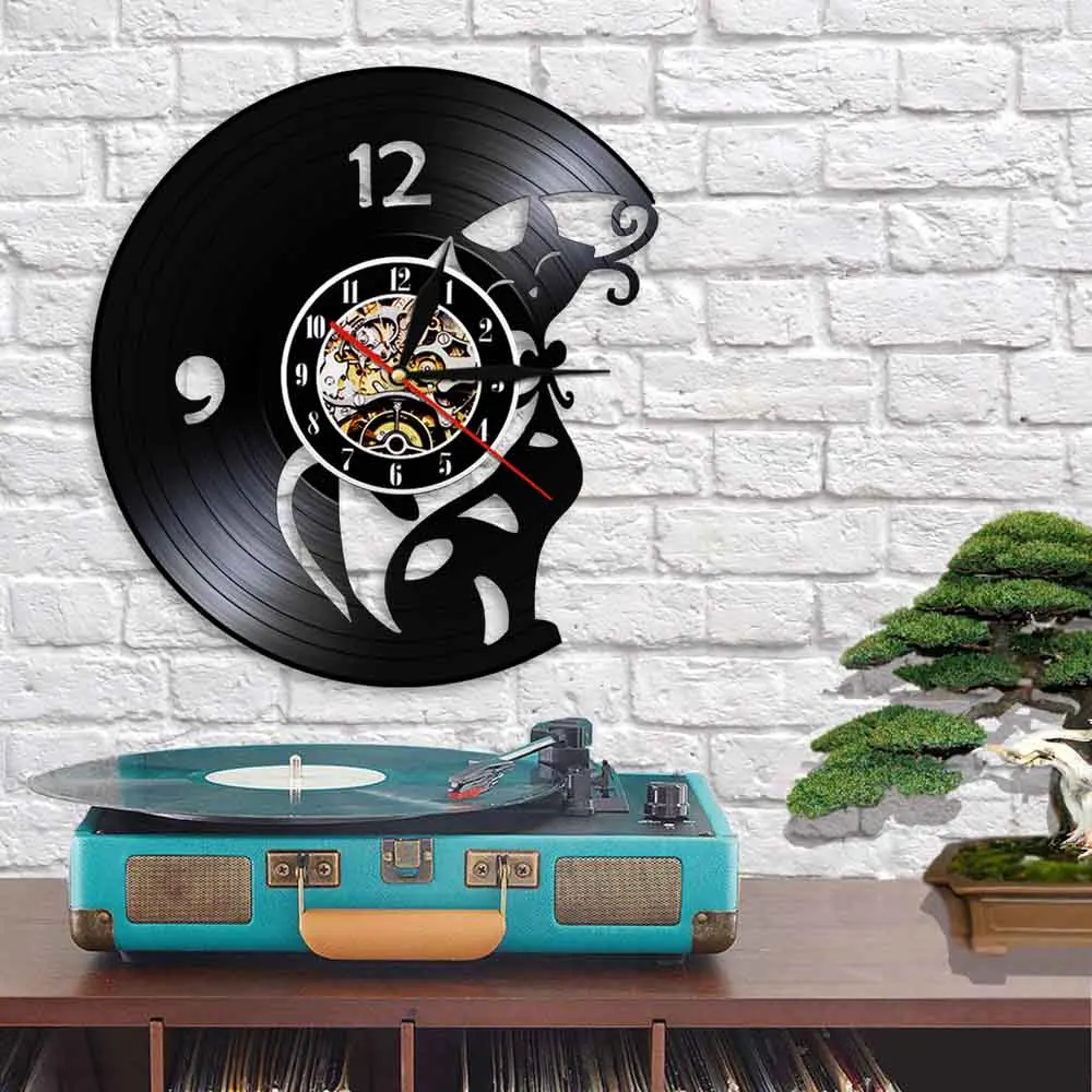 Настенные часы в современном стиле винтажные виниловые с рисунком кошки Китти