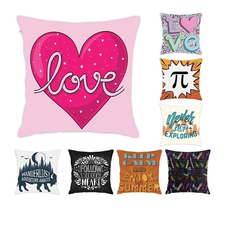 

[Douladou] Hand Drawn Lettering Cushion Covers Pillow Case Polyester Home Couch Decorative Pillowcase Printed Pillow 45x45CM