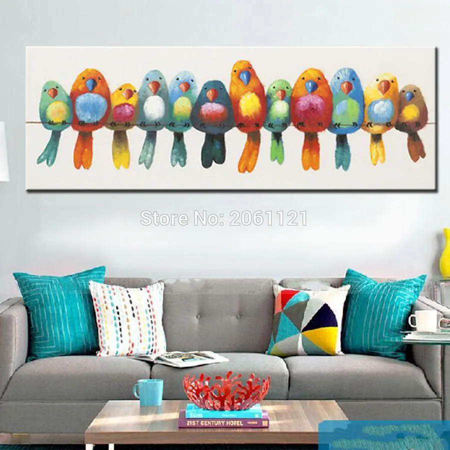 

funny handmade canvas oil painting colorful birds canvas art cute lovely bird picture abstract home decoration wall painting