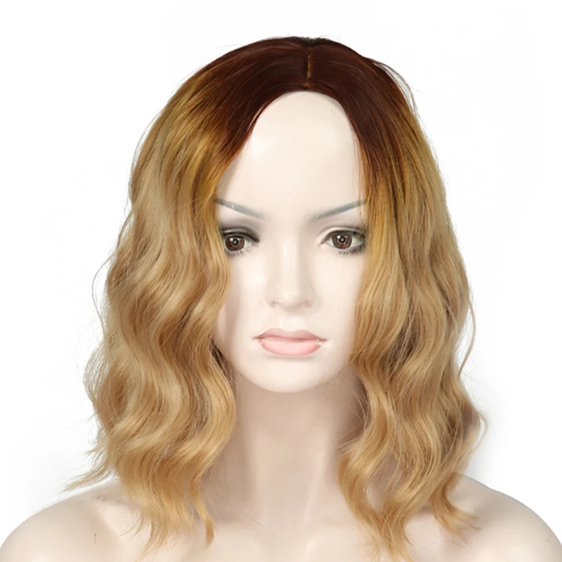 ValenWigs 16 дюймов эффектом деграде(переход от темного к коричневый блонд парики для черный/белый Для женщин средняя часть натуральные волнистые волосы синтетический парик ежедневные вечерние Косплэй