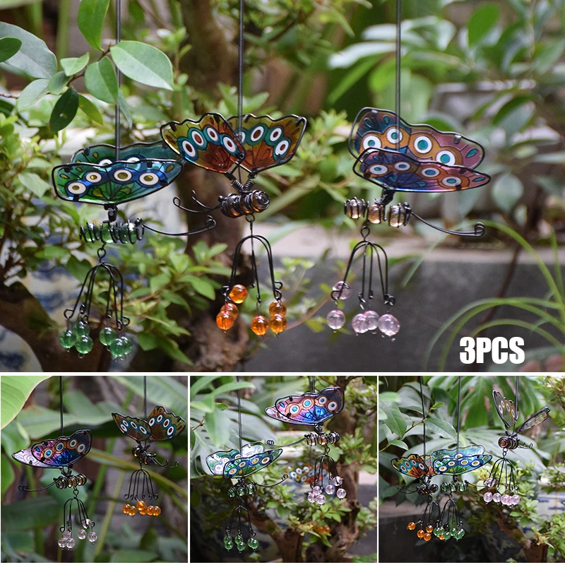 

Garden Ornament 3pcs Hanging Metal Stained Butterfly Decoration Dynamic Insect Flying Animal Art Statue For Outdoor Home He