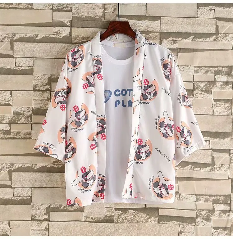 

Beach Tops Plus Size Print Cartoon Japanese Cardigan Summer Thin Sunscreen Coat Tops Men And Women Kimono Yukata Haori Robe 3XL