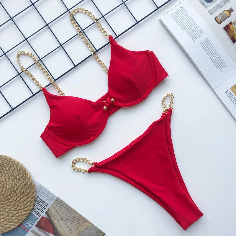 

Sexy Bikini Women Swimsuit Solid Bikini Swimwear Low Waist Bathing Suits Beach Wear 2021 New Swimming Suit For