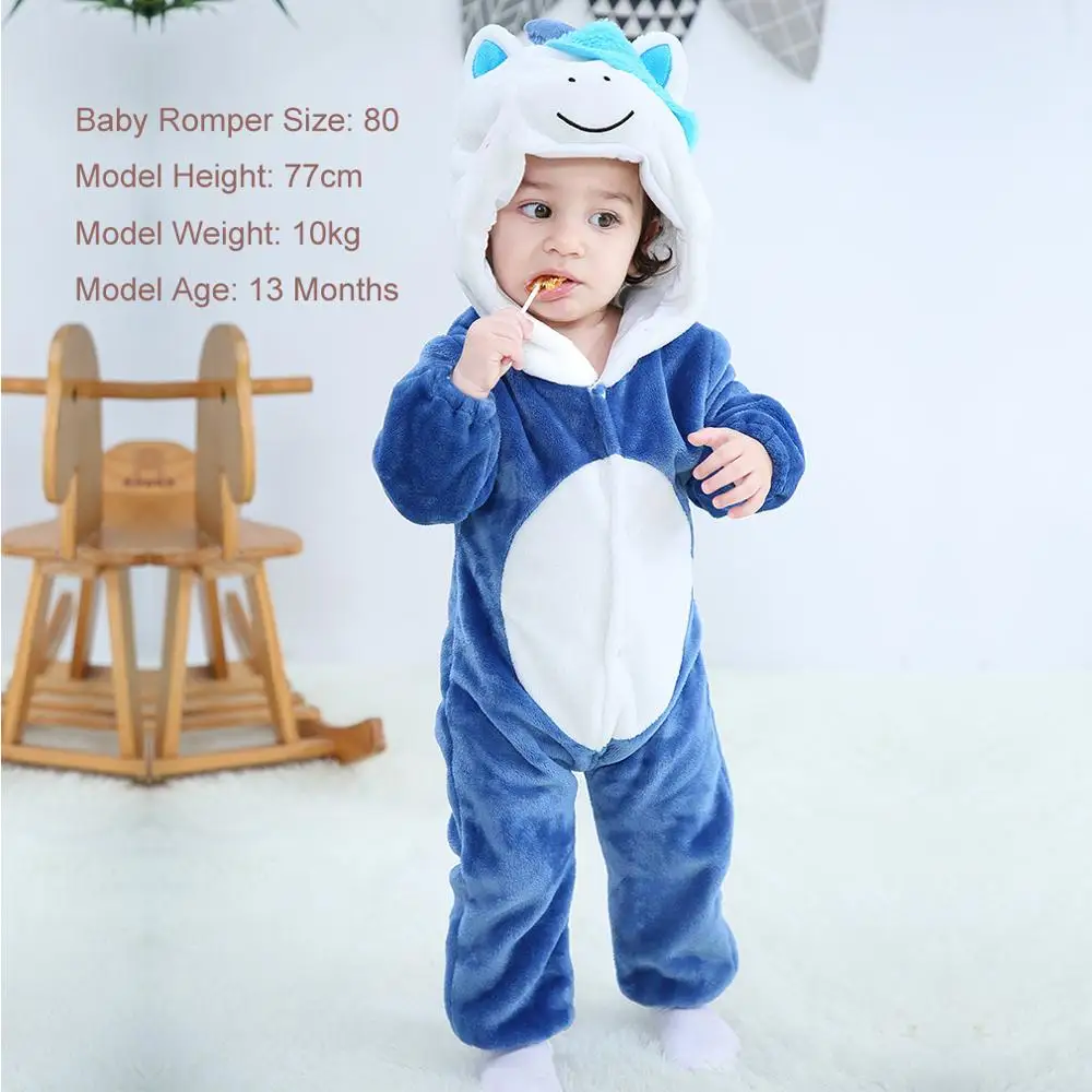 blue unicorn Детские комбинезоны; одежда для маленьких девочек; пижамы кигуруми с рисунками животных; Детский комбинезон для новорожденных; детские комбинезоны для малышей с вышивкой в виде панды; сезон зима - Цвет: blue unicorn