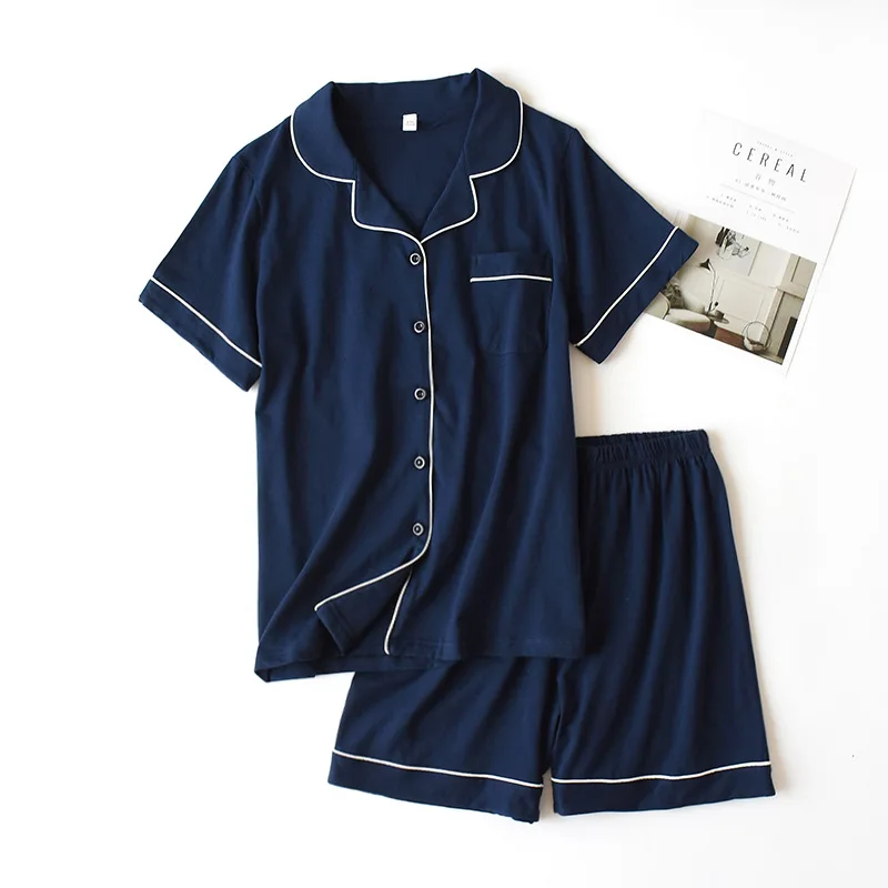 Summer 2023 new cotton couple pajamas suit female short-sleeved shorts men's pajamas thin home service suit  pyjamas women pink