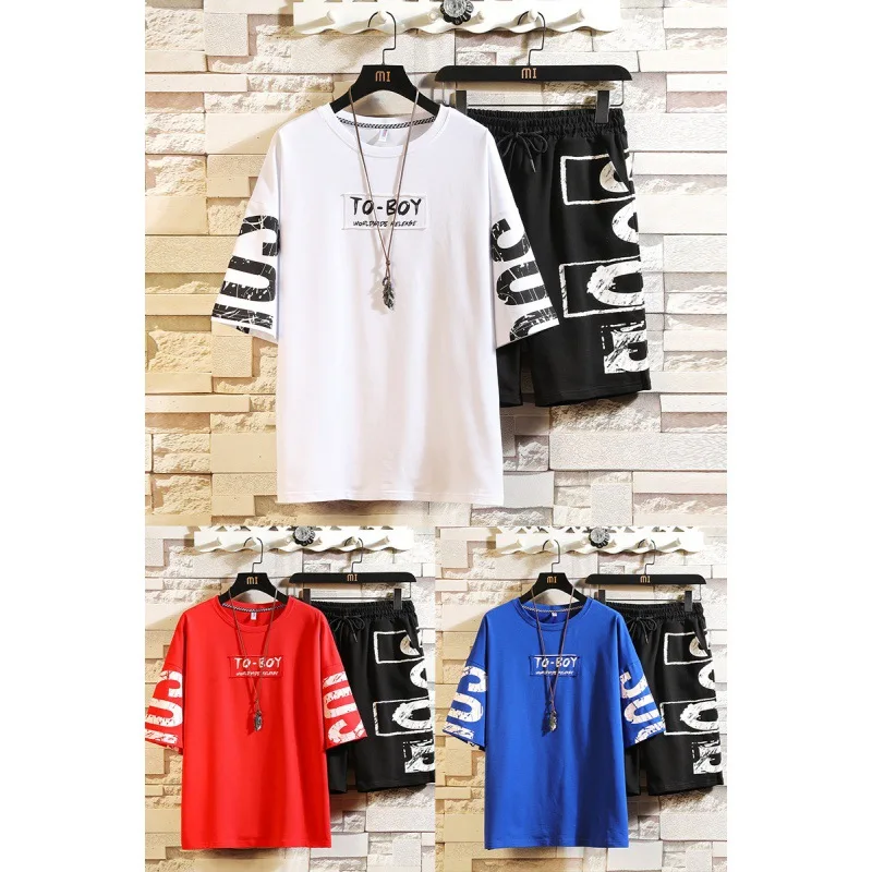 

Men Sets T Shirts Shorts Two-piece suit Student Youth Print Hip Hop Streetwear Clothing Man Tracksuit Tee Shirt Men Short Set