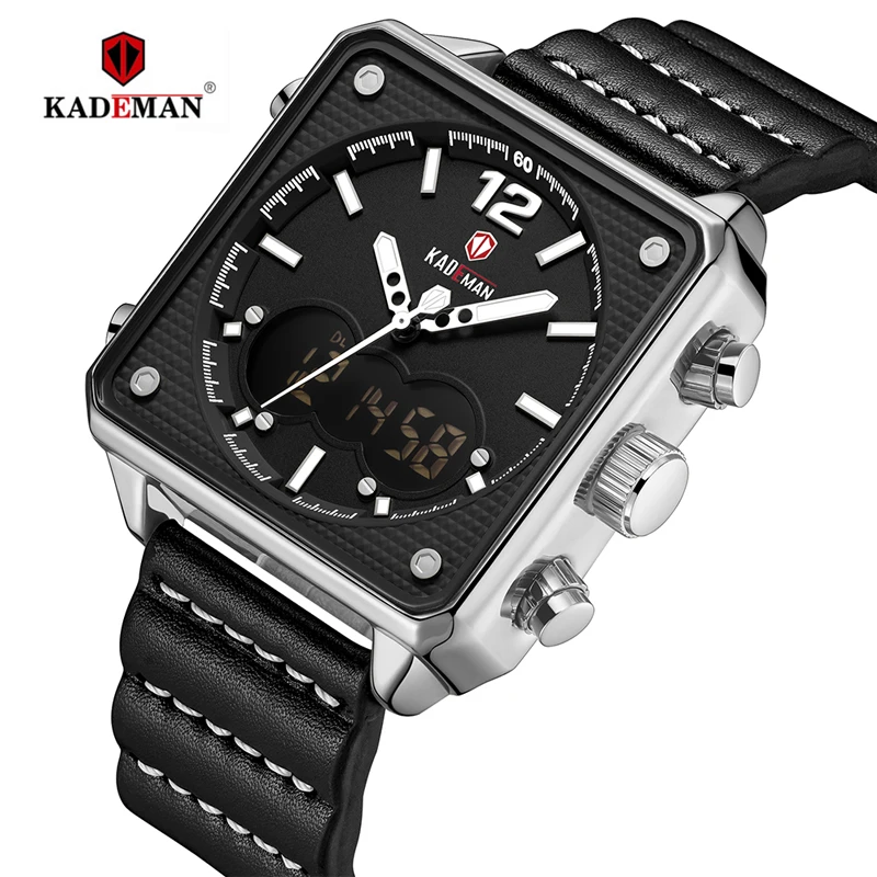 KADEMAN мужские часы спортивные квадратные с двойным дисплеем кварцевые
