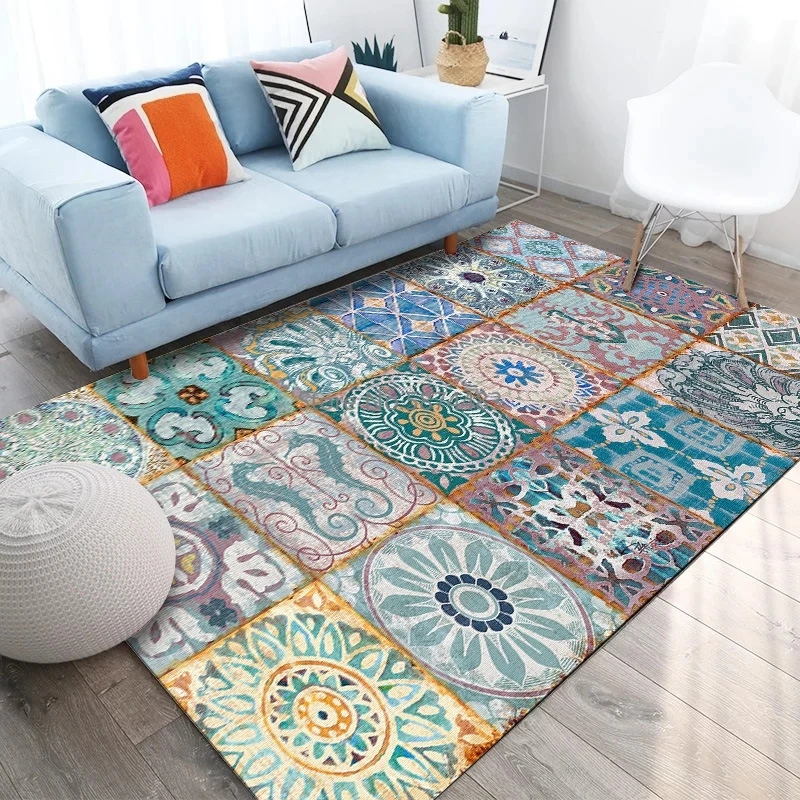 

Classic Geometric Bohemian Style Bedside Area Rugs Living Room Floor Mat Coffee Table Sofa Bedroom Blanket Large Rug and Carpets