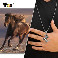 vnox men horse necklace rock punk stainless steel racehorse pendant statement male lucky collar jewelry