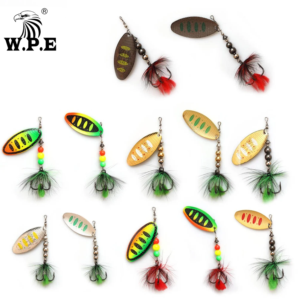 

W.P.E Fishing Spinner Bait Lure 2pcs 8.8g/13g/20.5g brass Hard Bait Spoon Bait Pike Wobblers Feather Treble Bass Lures Tackle