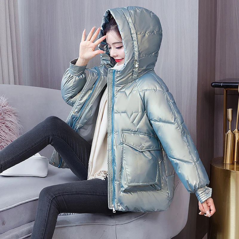 

Women's Down Coat Women Winter Parkas Bread Clothes Women's European and American Style Fashion Bright Face Hooded 2021 Jackets