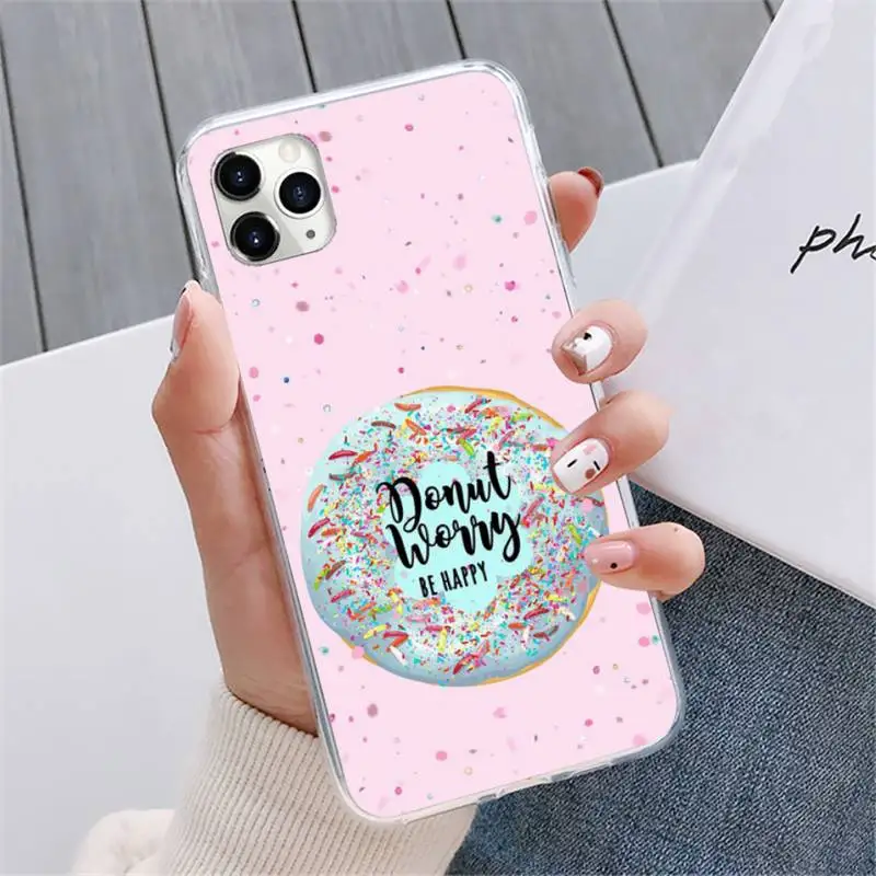 

Donut Worry Be Happy pink sweet donut Phone Case For iphone 12 5 5s 5c se 6 6s 7 8 plus x xs xr 11 pro max mini