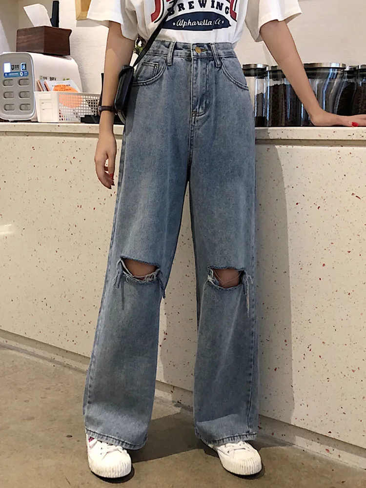 

WHCW CGDSR straight jeans woman denim pants women vintage Denim Trousers 2020 autumn winter high waist korean style Streetwear