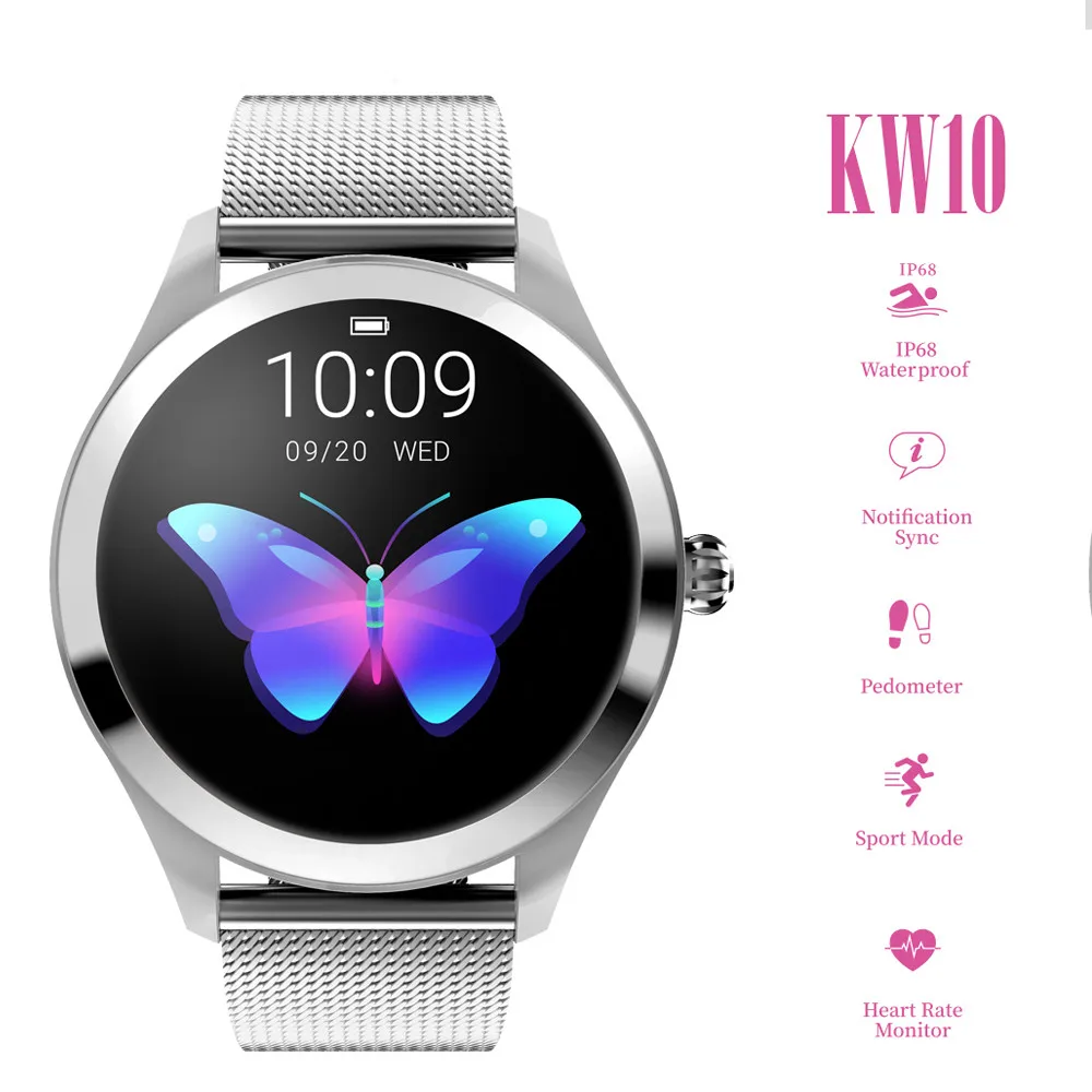 Smarcent KW10 Смарт часы для женщин IP68 Водонепроницаемый мониторинга сердечного ритма