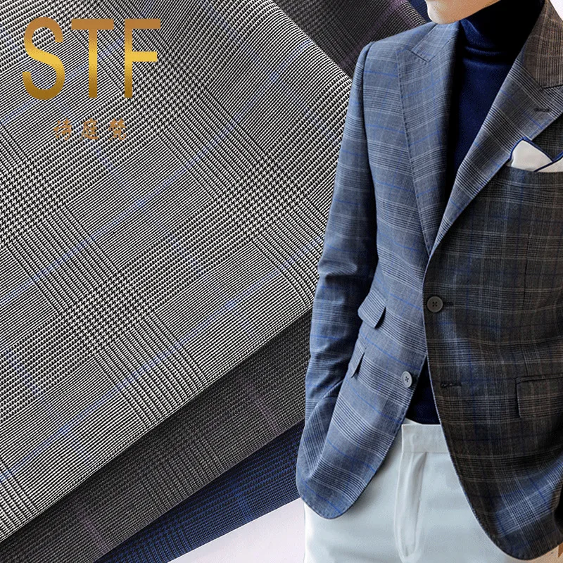 

19 Spring and Autumn New Fashion Men and Women Suit Plaid Fabric Worsted Wool Plaid Fabric Spot Supply