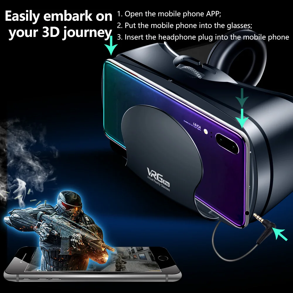 3D Helmet Virtual Reality VR Glasses For 5 To 7 Inch Smartphones Support 0-800 Myopia Headset Mobile Phone | Электроника