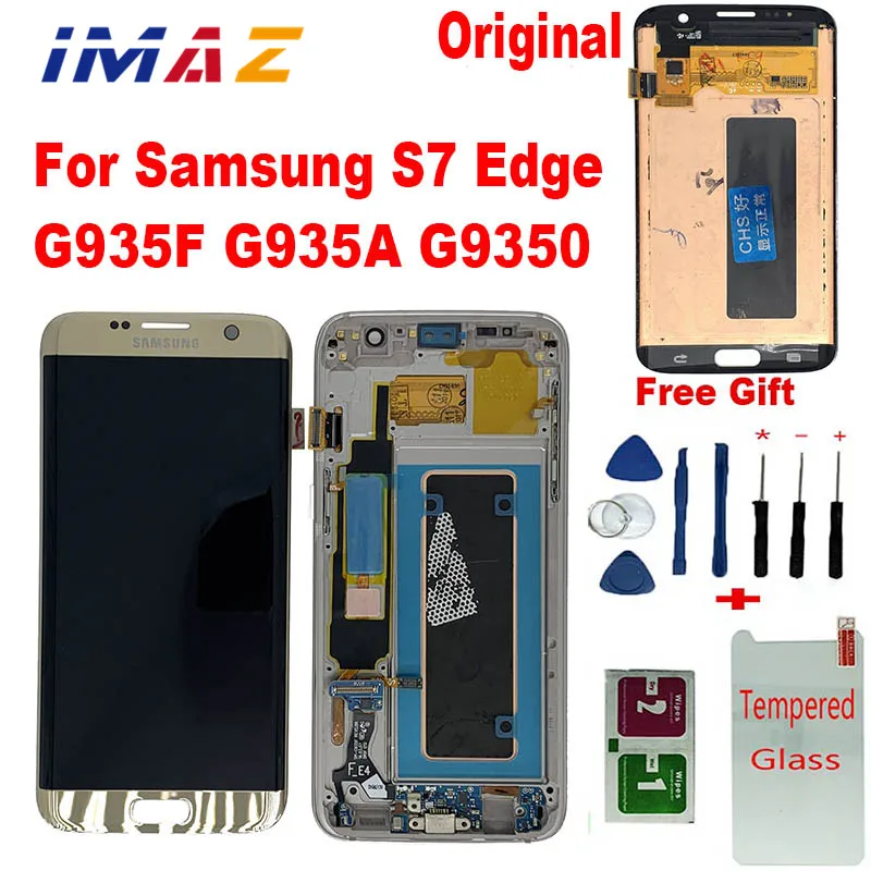 

100% Оригинальный ЖК-дисплей Burn-Shadow для Samsung Galaxy S7 Edge G935F G935A G9350, ЖК-дисплей с сенсорным экраном и дигитайзером в сборе