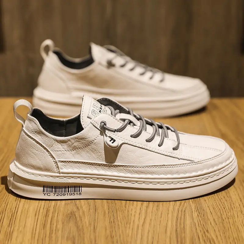 

hot new MDUG Brand New Men's Leather Shoes Korean Trend Comfortable Loafer Men Shoes British Fashion Men High Top Sneakers New