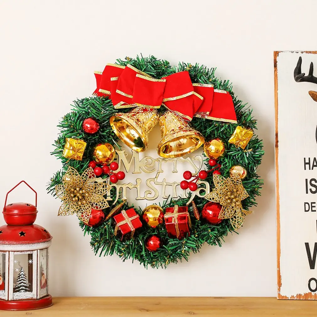 

Merry Christmas Decorations For Home Garland Ornaments New Year Artificial Green Leaves Door Decor Hanging Wreath