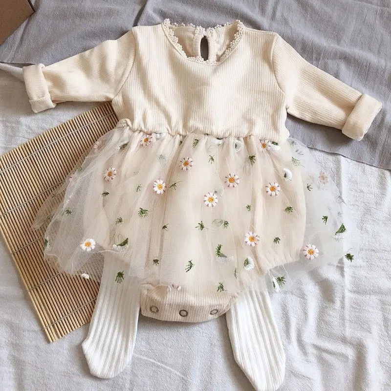 

Baby soft long-sleeved skirt 2021 autumn female baby daisy dress triangle romper children's jumpsuit