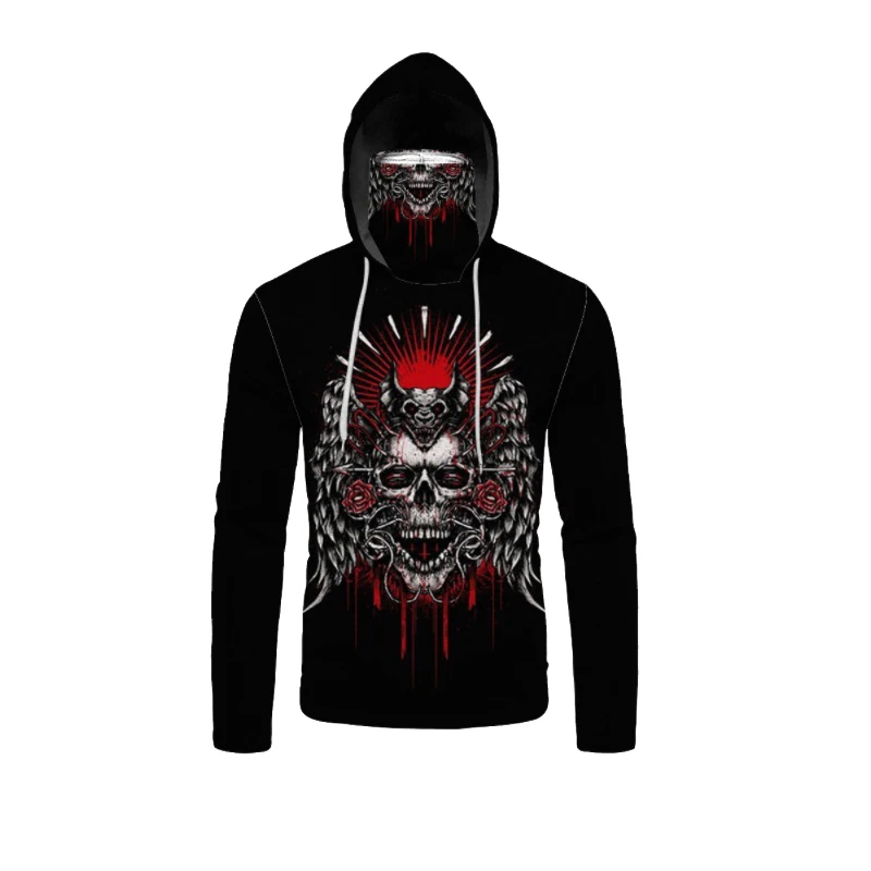 

New 3D Skull Funny Digital Print Hooded Pocket Mask Pullover Sweatshirt Fashion Male Outdoor Casual Clothes
