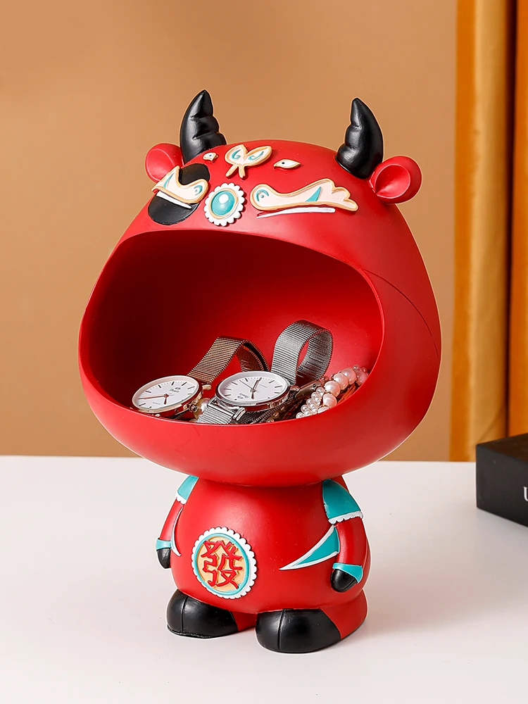 

Chinese Lucky Cow Ornaments Resin Animal Storage Decorations Key Snacks Organize Box Home Decorationdesktop Furnishings Crafts