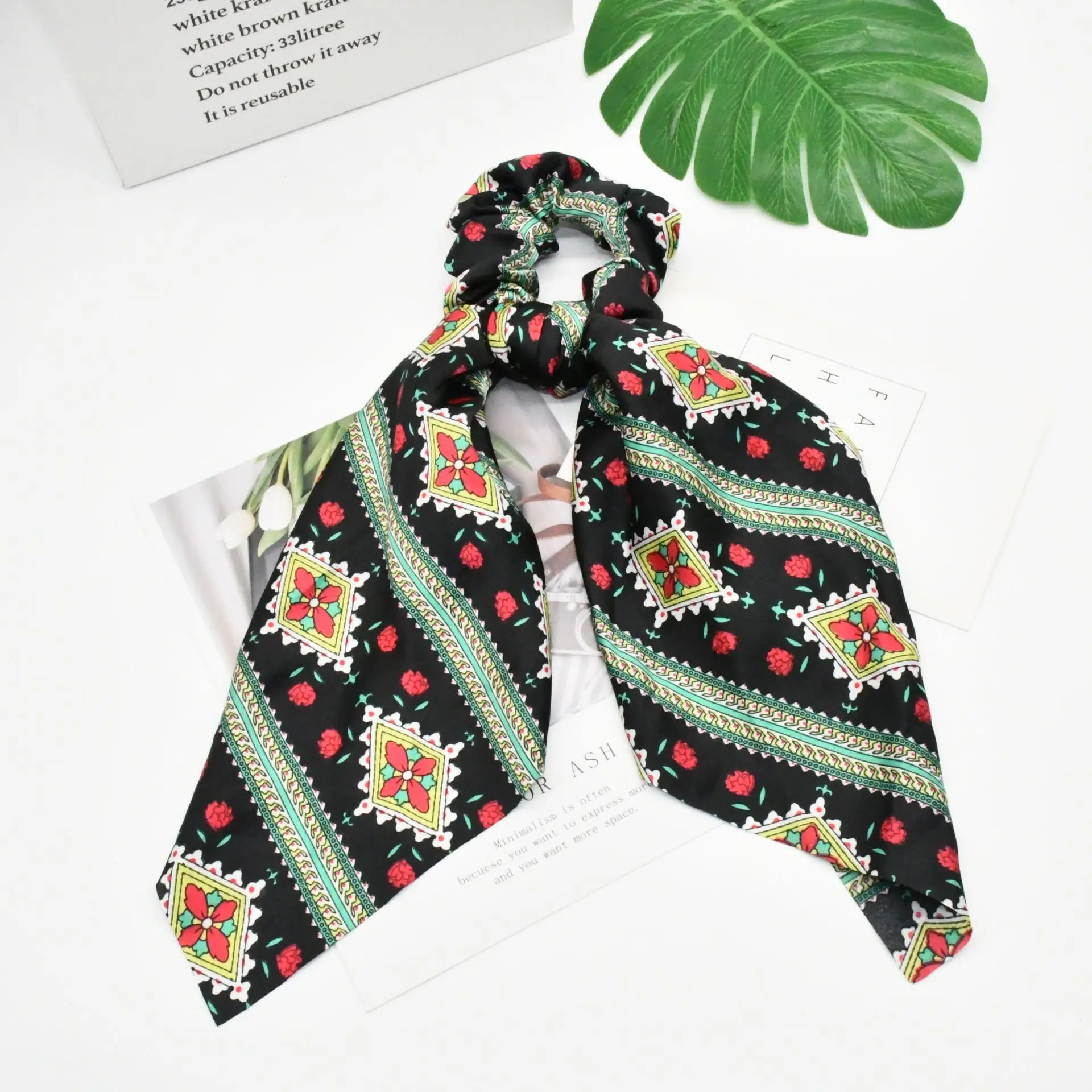 

Large square long streamer ponytail hair band headband leopard pattern large intestine circle big flower butterfly lattice scarf