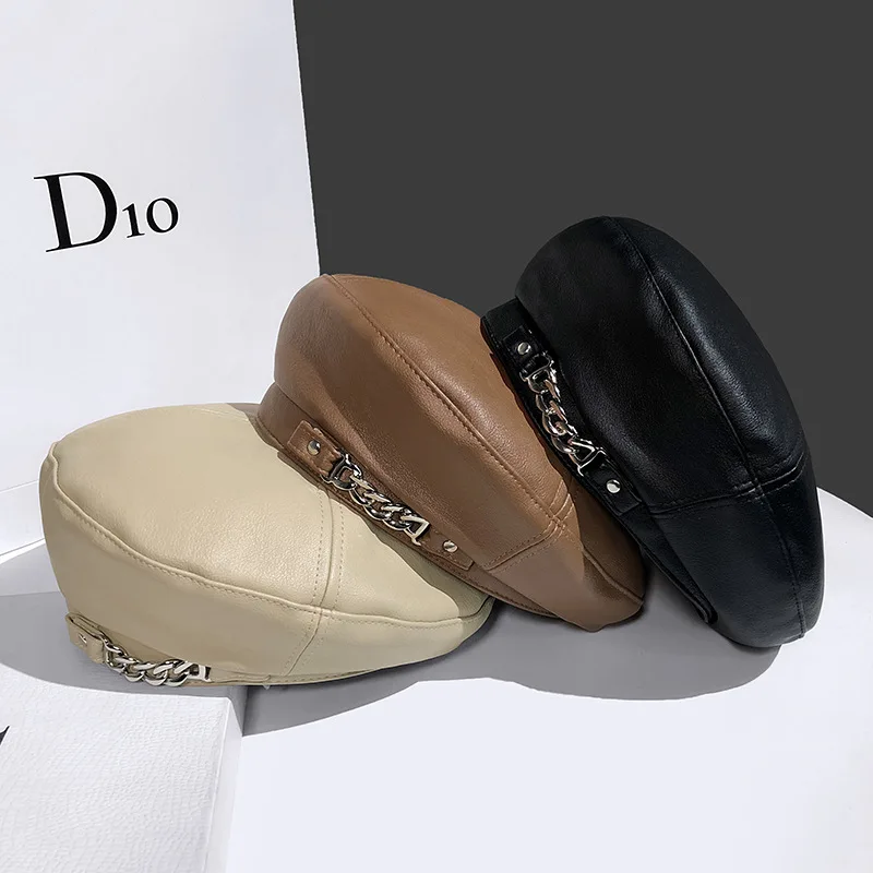 

Women hats 2021 winter hat Pu leather barette hat Painter berets caps for women ladies hats Fashion Hat Elegant boinas hombre