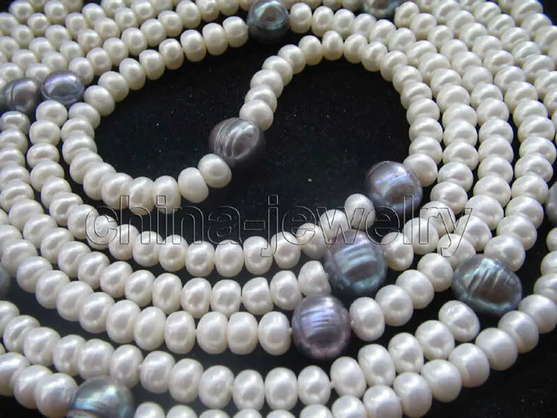 

100" 7-8mm natural white & 11-13mm black freshwater pearl necklace