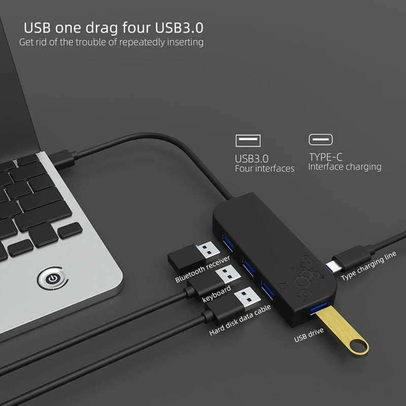 

USB3.0 Hub 4 Ports USB 3.0+Type C Docking Station for Multi-Device Computer Laptop Splitter Adapter USB Hub