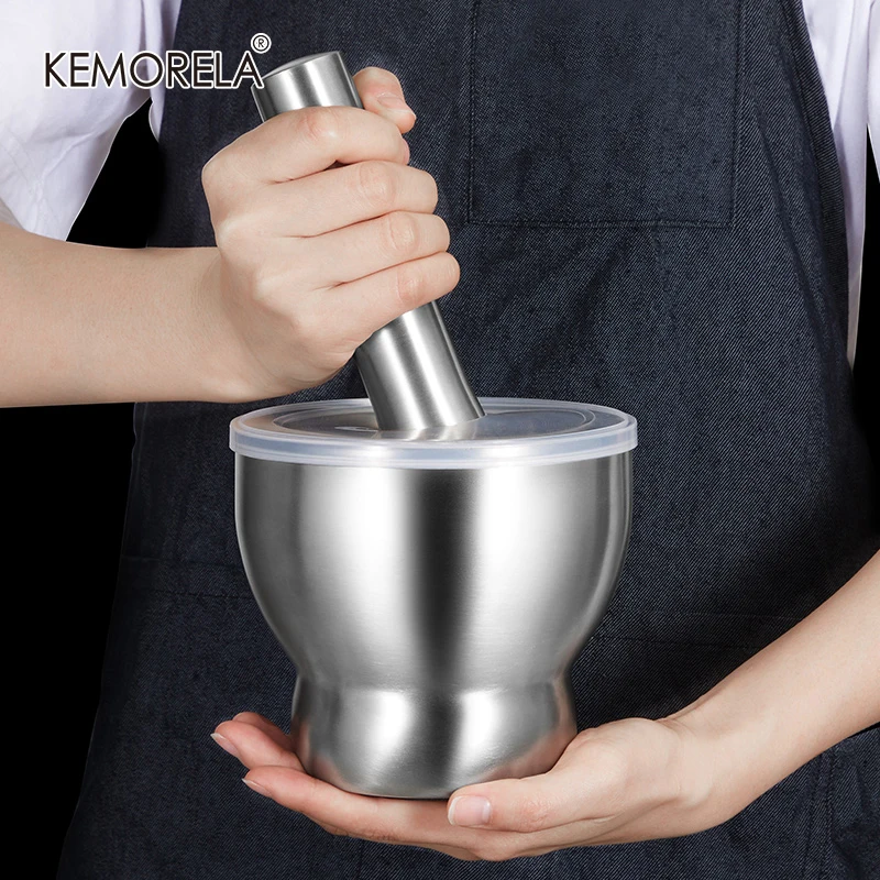 

Double Stainless Steel Mortar and Pestle Pill Crusher Spice Grinder Herb Bowl Pesto Powder Grinder Crusher Kitchen Tool