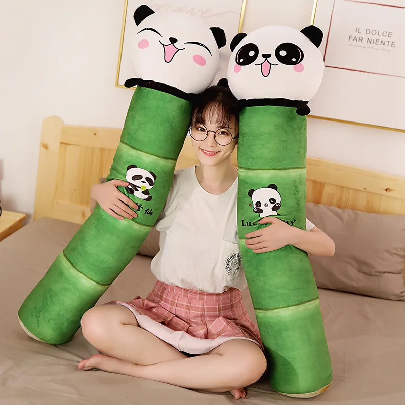 

New Simulation Panda with Bamboo Plush Long Pillow Toy Soft Stuffed Cartoon Animal Doll Bed Rest Pillow Sofa Cushion Kids Gifts