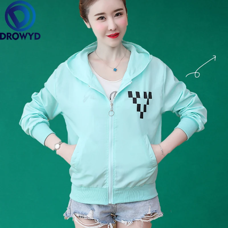 

Fashion Print Hooded Thin Baseball Jacket Women Casual Long-sleeve Bomber Tops Breathable Sunscreen Cardigan Loose Coat 3 Colors