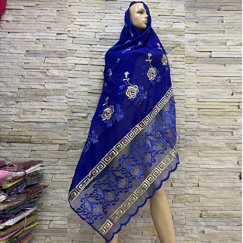 Top Selling African Women Scarf Muslim Embroidery Cotton Splicing net scarf Big Soft Headscarf Hijab BM816 |