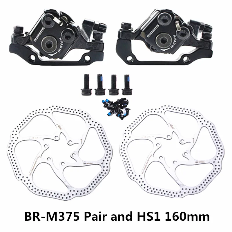 Pair and HS1 SHIMANO BR-M375 механические дисковые тормозные суппорты для Acera Alivio Deore с смоляные подушечки M375 суппорт w/n G3/HS1 ротор 160 мм - Цвет: Pair and HS1