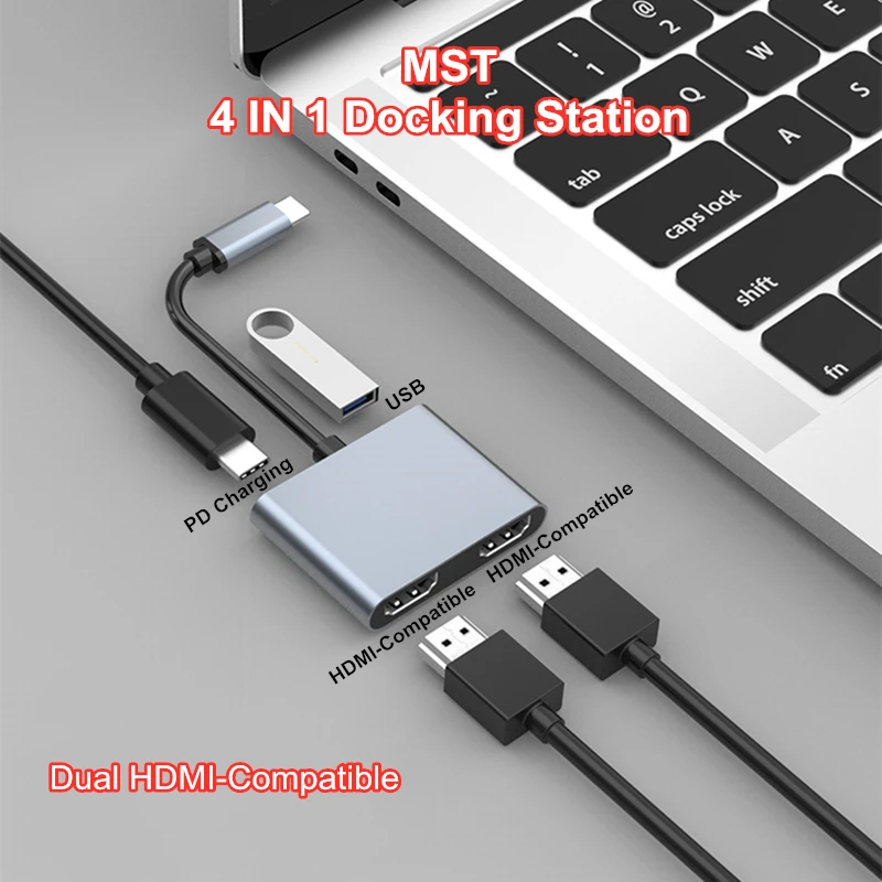 Док станция 4 в 1 с USB Type C на двойной HDMI совместимый конвертер 3 0 PD док концентратор