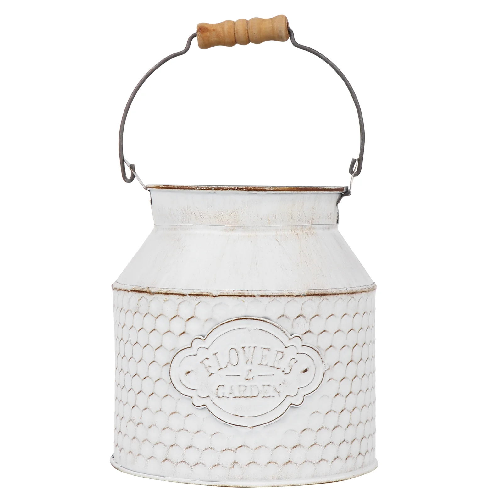 

1Pc Vintage Style Flower Bucket Iron Flower Pot Scene Decoration White