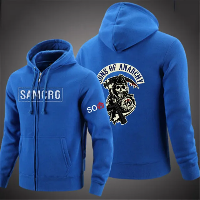 

New Spring Autumn SAMCRO Hip Hop Sons Of Anarchy Hoodies Man Print Unisex Tracksuit Woman SOA Punk Coats Zipper College Jackets