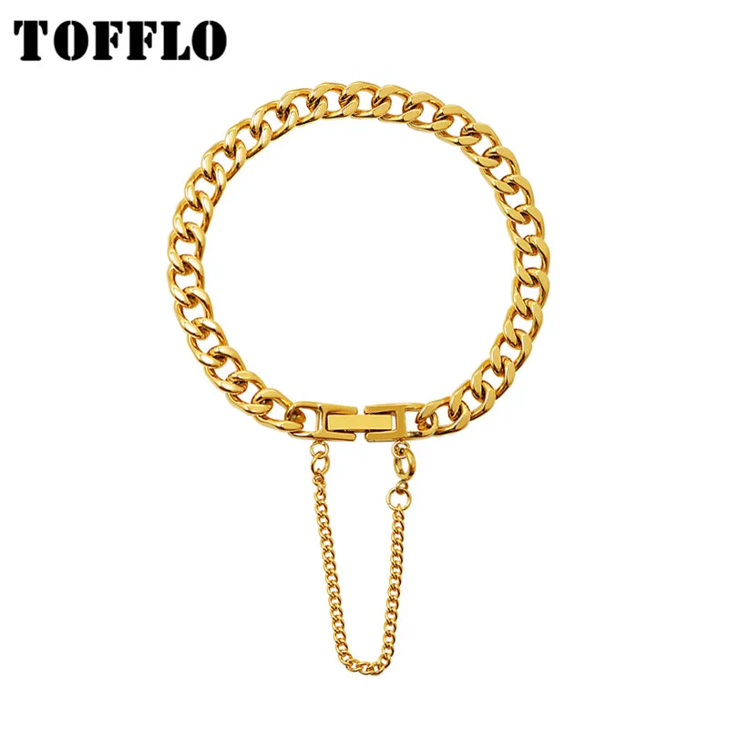 

TOFFLO Stainless Steel Jewelry Ins Tassel Buckle Thick Chain Bracelet Fashion Lovers Bracelet BSE244