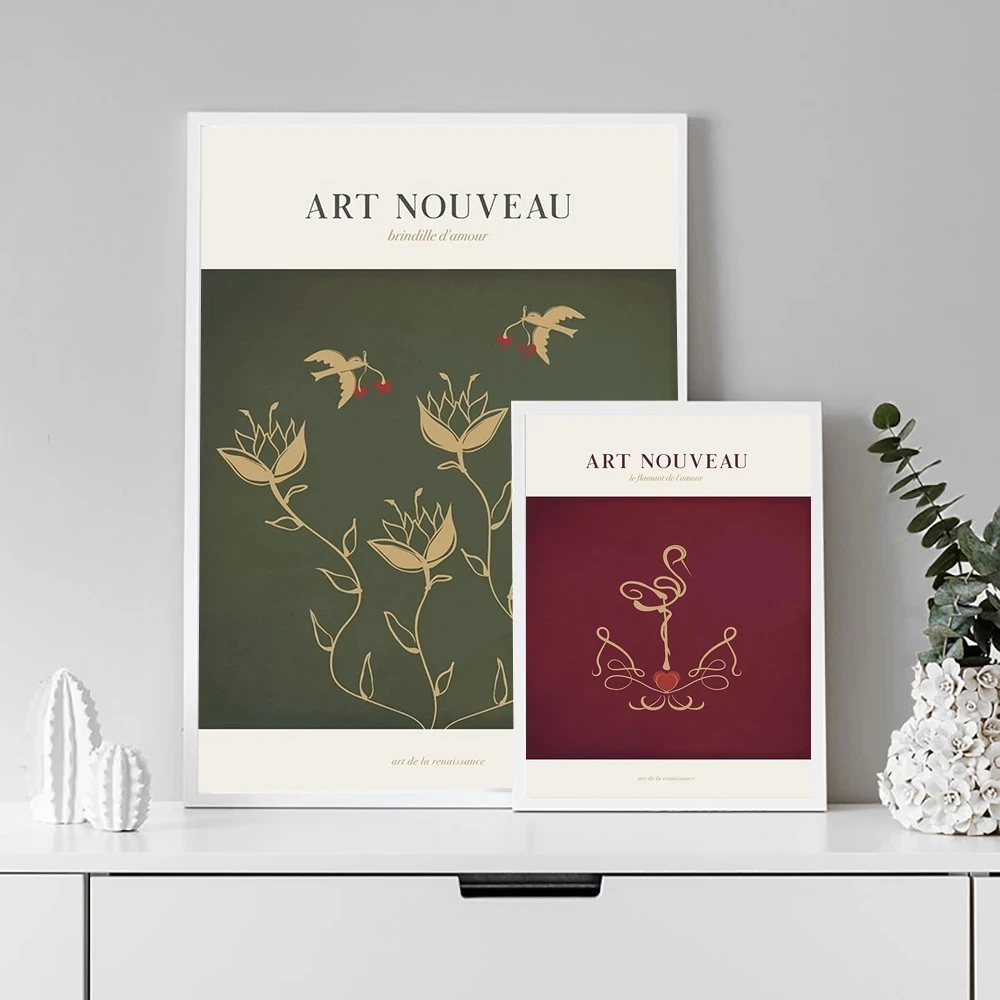 

Art Nouveau Flamingo Canvas Poster Wall Art Print Modern Animal Painting Nordic Love Birds Decoration Picture For Bedroom Decor