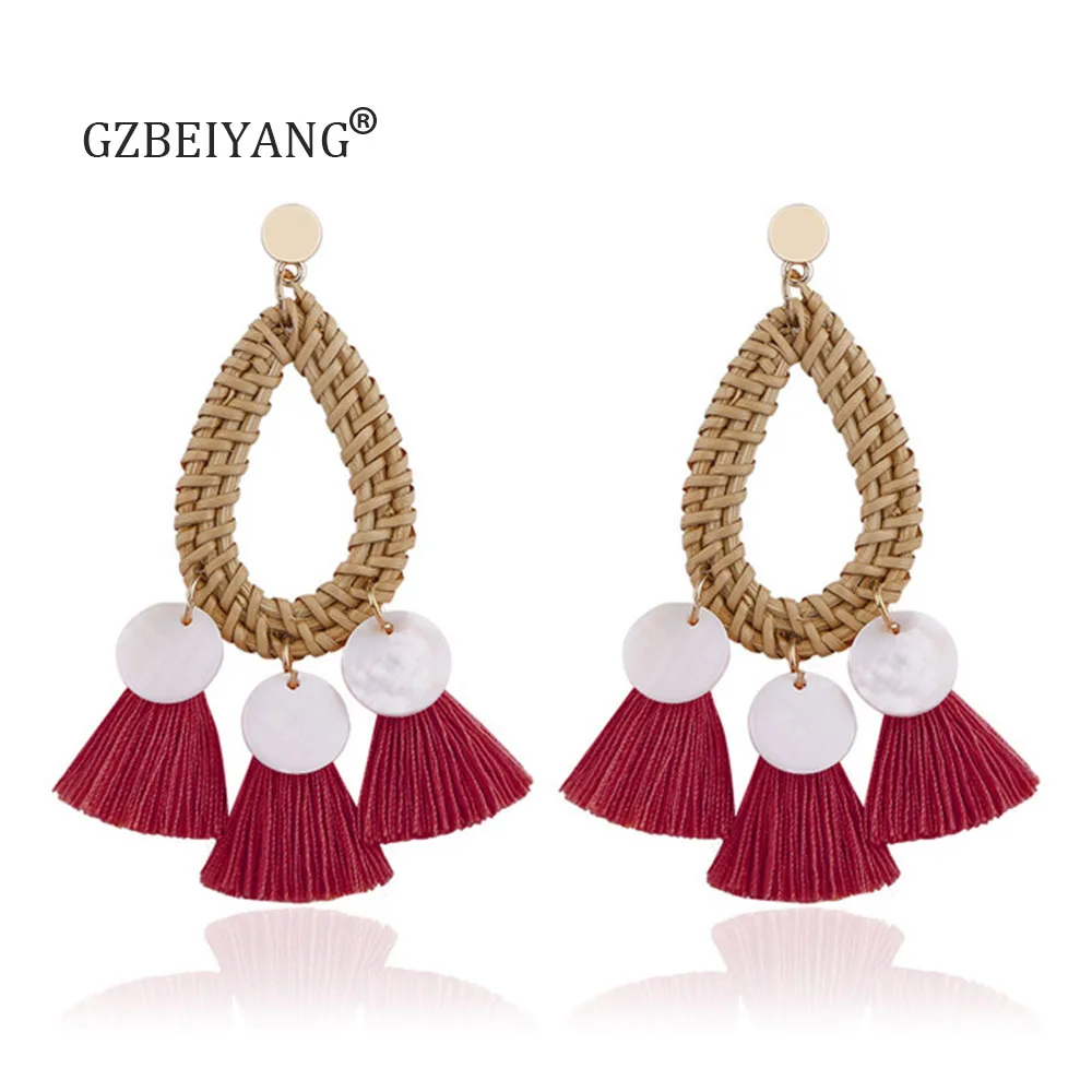 GZBEIYANG этнические серьги-подвески из ротанга 2019 натуральная оболочка хлопок